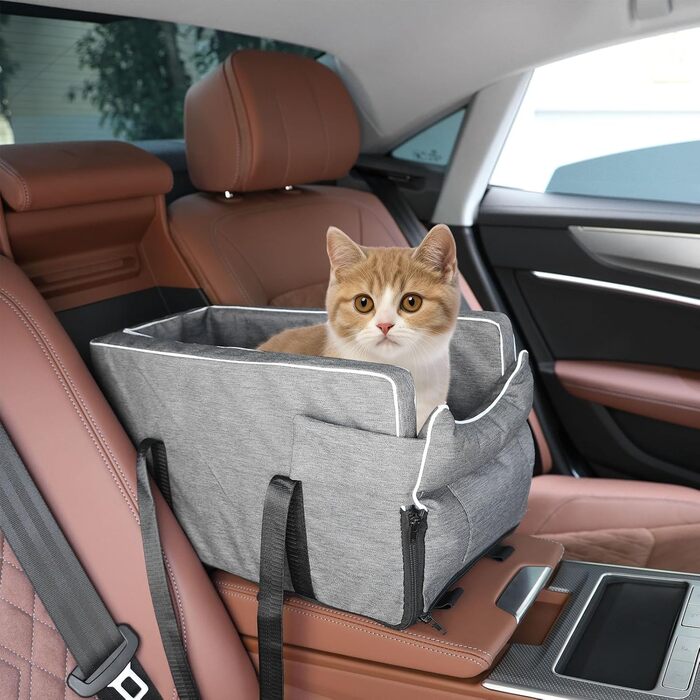 Автокрісло для маленьких собак: зручний лежак з підстаканником, сірий, 42x20x22 см