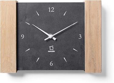Wall clock, Matterhorn design, wood, oak, light stone, slate (Black/limed oak - radio controlled) (Quartz movement)