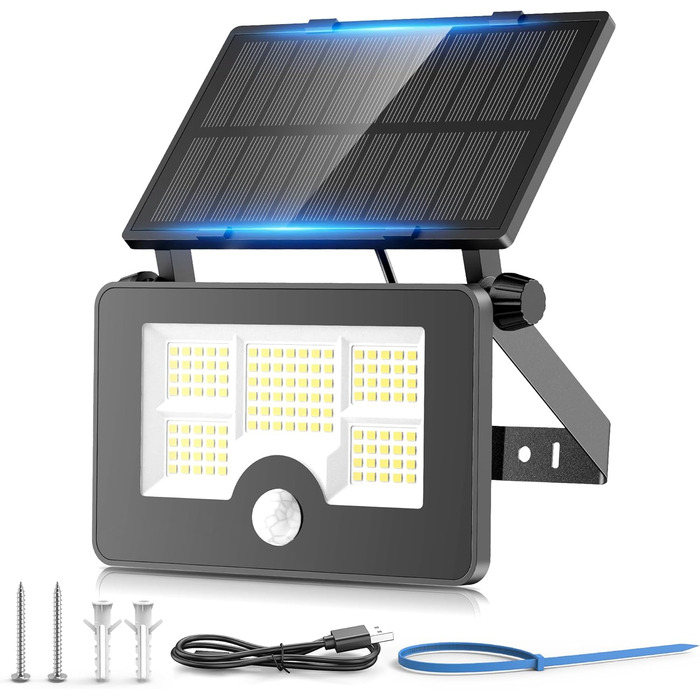 Solar Security Light for Outdoors with Motion Sensor, 122 LED 4 Modes Spotlight, USB Cable 2200mAh IP65 Solar Light Fence Light for Garden [1 Pack]