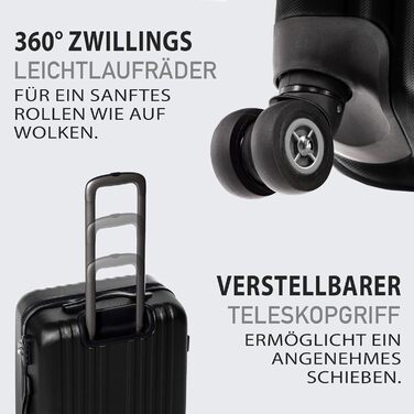 Набір валіз FERGÉ Toulouse 3 шт. з жорстким корпусом - ручна поклажа 55 см, L, XL. Чорний колір, 100% ABS.