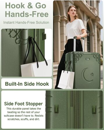 Набір валіз Sea Choice: 3 валізи з жорстким корпусом, розширювані, з 4 колесами, легкі, з TSA замком (зелений, ручна поклажа 20 дюймів)