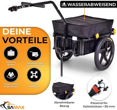 Причіп для велосипеда SAMAX 70 літрів / 60 кг, вантажний, з кріпленням, чорний
