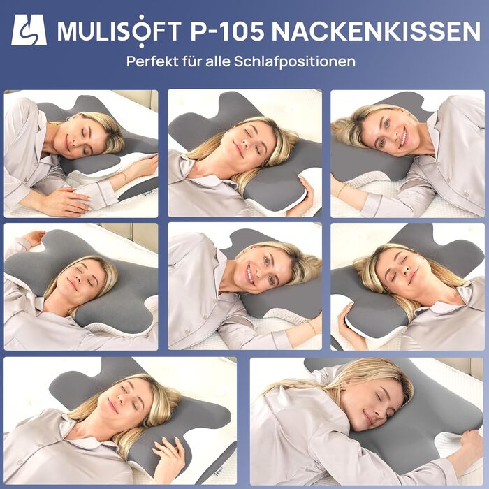 Подушка ортопедична MULISOFT Memory Foam для сну на боку, спині та животі, сіра (P-105)