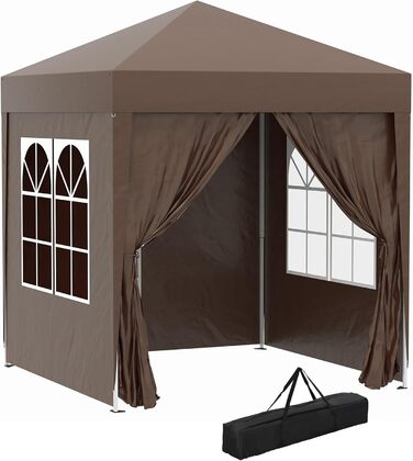 Outsunny 2x2m (6.5 x 6.5ft) Waterproof Gazebo, Pop-up Folding Canopy with 4 Side Walls, Drain Holes, Windows, Foldable Party Tent, UV 30+, Garden Tent with Carry Bag, Garden Gazebo for Patio, White (Brown)
