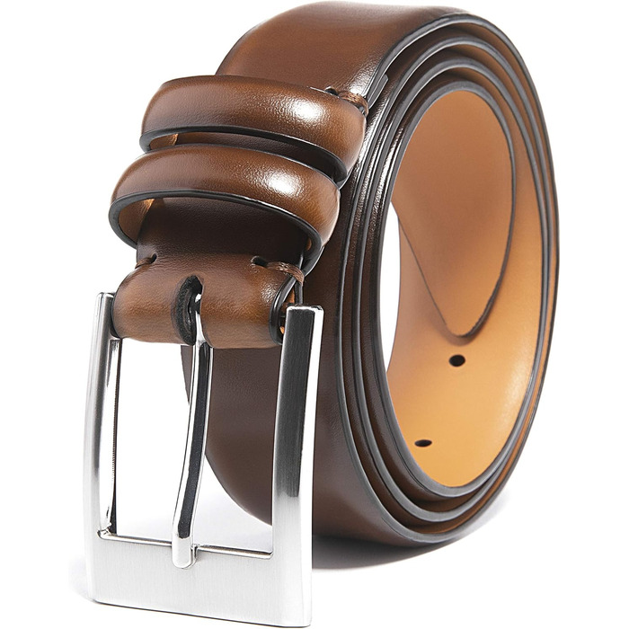 Чоловічий шкіряний ремінь Fabio Valenti – для костюмів, джинсів, уніформи. З односторонньою пряжкою. Розмір 40-42, колір Umbra Gebrannt