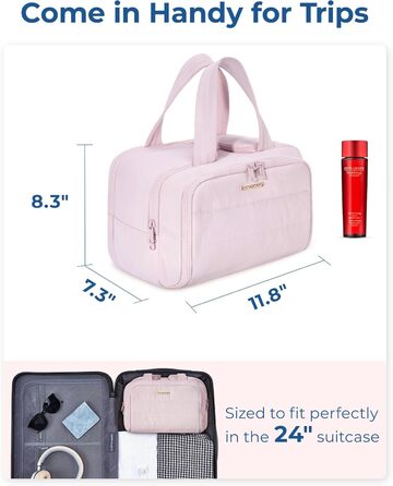 BAGSMART Косметичка для подорожей, рожева - велика, легка, органайзер для косметики та аксесуарів