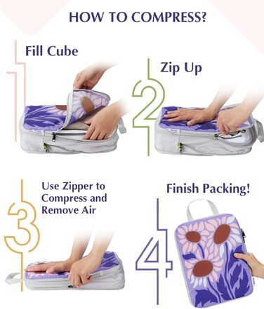 Органайзери для валізи Gonex (4 шт.) - набір кубиків для пакування, колір помаранчевий з квітковим принтом