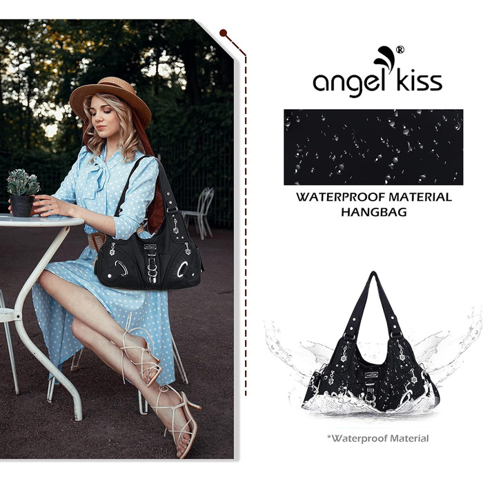 Сумка жіноча Angel Kiss Hobo через плече, чорна, PU шкіра, багато відділень