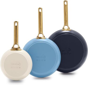 Набір сковорідок GreenPan, 3 шт., з керамічним покриттям, антипригарні, без PFOA та PFAS, з нержавіючої сталі, для плити та духовки, 20.3 см, 25.4 см, 30.5 см