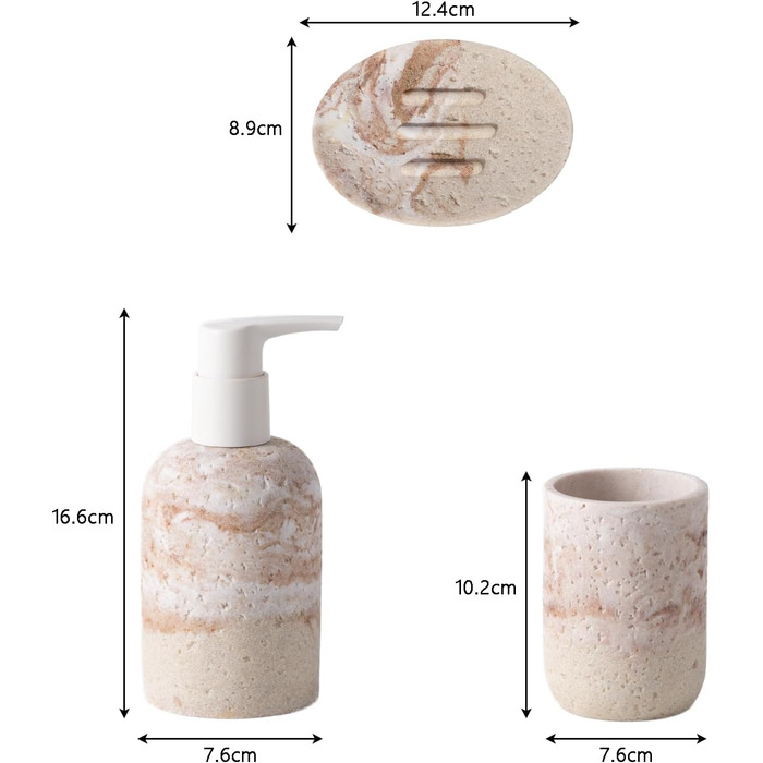 Набір для ванної кімнати 3 шт: дозатор для мила, мильниця та тримач для зубних щіток, білий, з високоякісного харчу, від виробника DREI