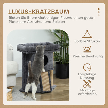 PawHut Cat Tree with Jute Scratching Mat, Lounging Platform, Play Ball, Cat House, Beige, 40 x 40 x 57 cm