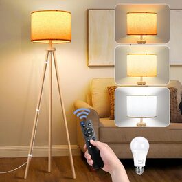 Стельова лампа для вітальні, LED, регулювання яскравості, 3 колірні температури, дерев'яна, з таймером, з абажуром, з вимикачем для вітальні, спальні, офісу