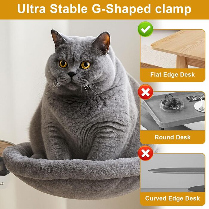 Крісло-гамак для кота на стіл - обертається на 360° та регулюється по висоті, зручний котячий кошик, знімний стійкий підставник, м'яка котяча гамачок для дому та офісу (Білий) (Сірий)