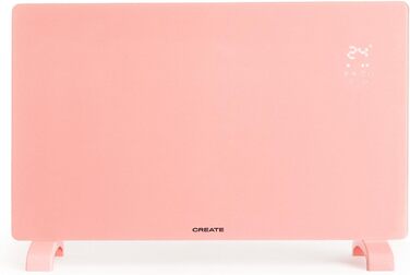 Електричний конвектор CREATE/WARM Crystal 2000W з WiFi, скло, пастельно-рожевий, LED-touchscreen, 2 режими