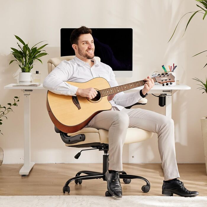 Крісло шеф-кухаря Sweetcrispy з PU шкіри, ергономічне офісне крісло, крісло для комп'ютера з високою спинкою, геймерське крісло для роботи та відпочинку, біле