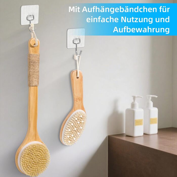 Набір з 2 шт. щітки для сухого масажу тіла, щітка для спини та душу з довгою ручкою, щітка для лімфодренажу, натуральна щетина для пілінгу та лімфодренажу, масажна щітка для тіла