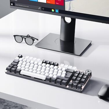 Механічна ігрова клавіатура TECURS бездротова, 80% TKL з підсвічуванням, Red Switch, QWERTZ, для ПК, ноутбука, Windows, чорно-біла