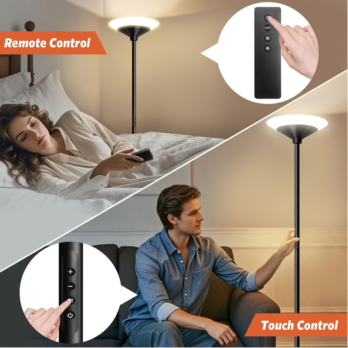 LED торшер BBHome для вітальні з регулюванням яскравості, з лампою для читання 6W, 27W, 3000K-6500K, з пультом та сенсором, колір сріблястий
