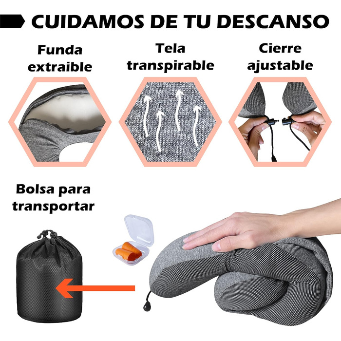 Подушка для шиї у подорожах з капюшоном та навушниками, віскоеластична подушка для шиї