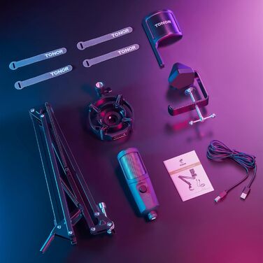 TONOR Мікрофон USB з великою мембраною TC40S, Комплект для ПК, Подкасти, Стрими, Запис, Студія, YouTube, Ігри