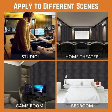 Акустичні пірамідні панелі для звукоізоляції стін, вогнестійкий шумопоглинаючий поролон для студії, 24 шт (5,1 x 30,5 x 30,5 см)