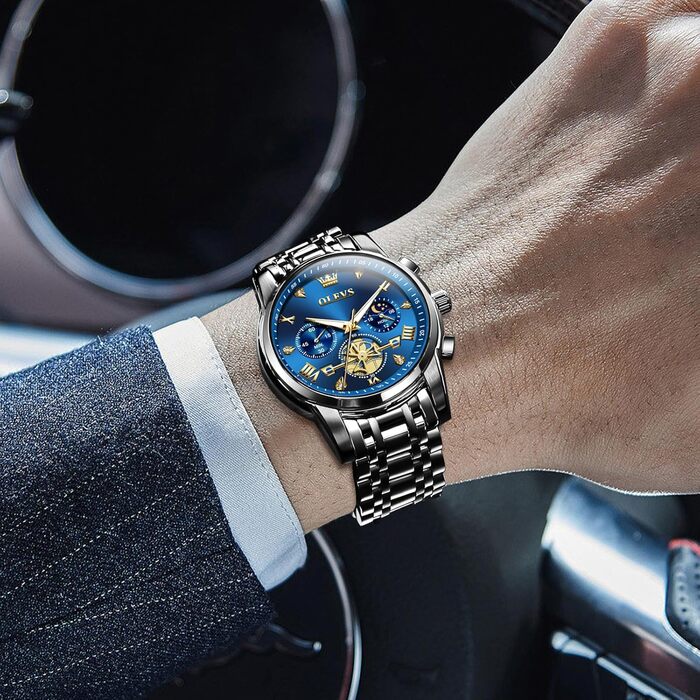 Годинник чоловічий OLEVS 2856-blau: Хронограф, Водонепроникний, Аналоговий, Сталевий, з Підсвічуванням | Офіційний Бренд