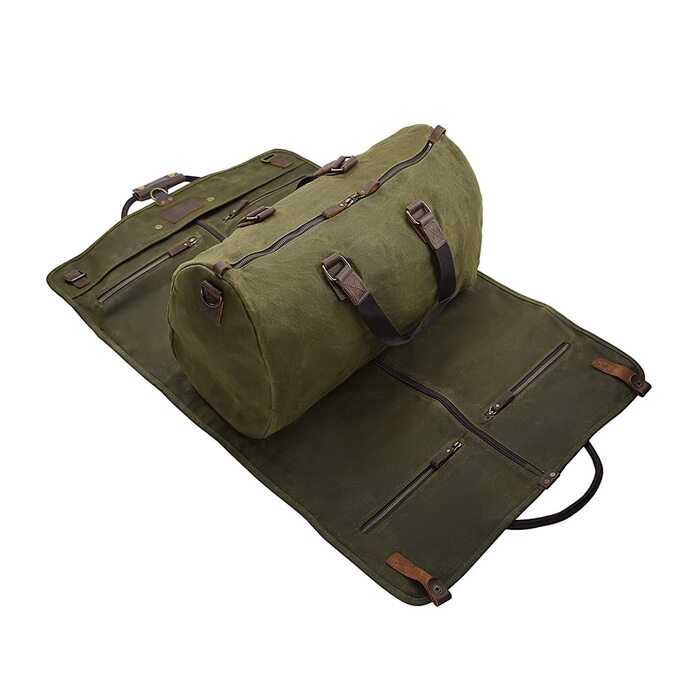 Сумка-чохол для одягу 2-в-1 Canvas Leder American Casual (Віск, Армійсько-зелений) для подорожей та бізнес-поїздок з плечовим ременем