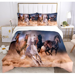Комплект постільної білизни JEFFEL Horse 135x200 см, дитяча постільна білизна, кінський мотив 3D мотив тварини, мікрофібра, дуже м'яка, дитячий комплект постільної білизни з підковдрою та наволочкою (220x240cm, Horse-2) 220x240cm Horse-2