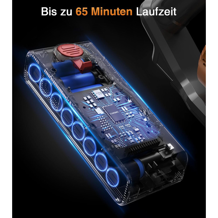 Бездротовий акумуляторний пилосос CHEBIO 580W з LED-дисплеєм, антизаплутувальною насадкою та потужністю 48000Pa. Підходить для прибирання підлоги, килима та шерсті тварин.