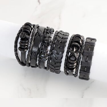 Чоловічий шкіряний браслет MILAKOO, набір браслетів та манжет для жінок та чоловіків (чорний)