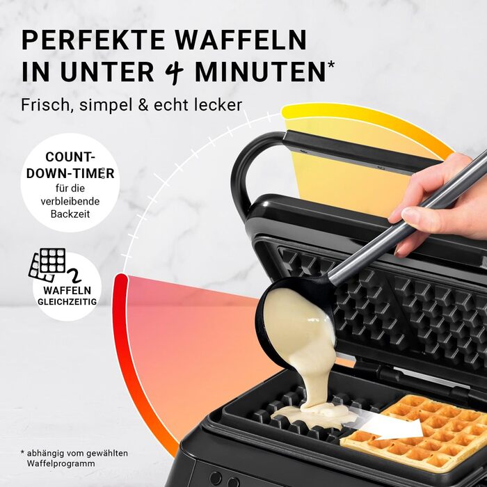 N8WERK Premium Waffle Maker for Belgian Waffles | Powerful 1,600 Watts, double heating elements, 5 programs & 7 browning levels | LCD display, timer, extra deep heating plates for particularly airy waffles