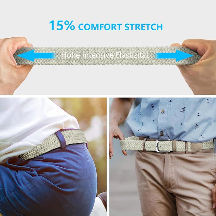 Набір з 2 еластичних плетених ременів для жінок та чоловіків – регульовані та розтяжні ремінні ремені, 3,3 см, довжина 100–120 см (Чорний + Бежевий, довжина 110 см)