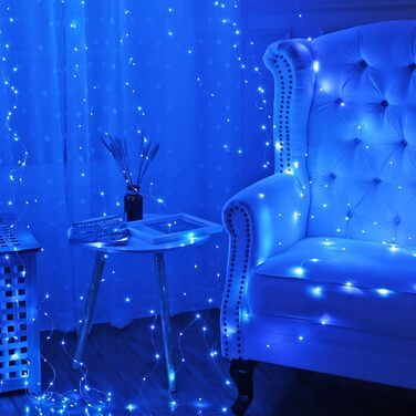 Лямпас світлодіодний Yizhet 3x3м, 300 LED, тепле біле світло, IP65, 8 режимів, для декору вечірки, свята, Нового року, тераси (блакитний)