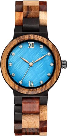 Жіночий дерев'яний годинник Tiong Analog Quartz — Елегантний кварцовий годинник з дерев'яним ремінцем, модель Wq-2025blue