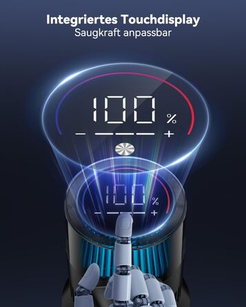 Бездротовий акумуляторний пилосос 580W з LED-дисплеєм, 55KPa, 75 хвилин роботи, об'єм контейнера 1,5л, для твердих підлог, килимів та шерсті тварин