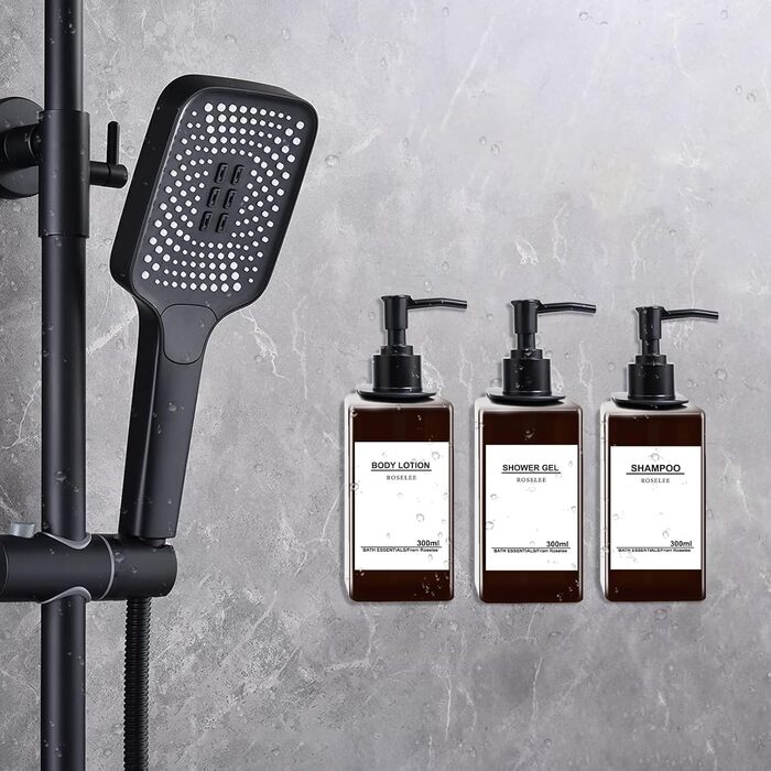 Набір з 3 дозатори мила Roselee для кріплення на стіну, 500 мл, без свердління, для душу, шампуню, гелю для ванни, з етикеткою, для ванної кімнати, кухні (Колір: Коричневий)