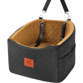 Автокрісло для собак HEGGOOE: комфортне та безпечне автоліжко для маленьких та середніх собак, з пам'яті ефекту, знімний дизайн, з кишенями та страхувальними ременями (чорний/кава)