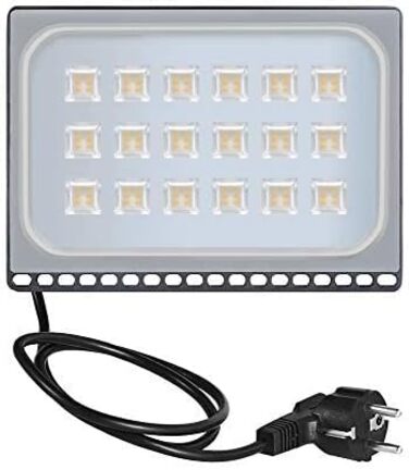 papasbox 100W LED Floodlight Spotlight, LED Floodlight Construction Light with Plug Waterproof IP65, 3000K Warm White, Ideal Wall Light Outdoor Lighting for Garden, Garage, Hotel