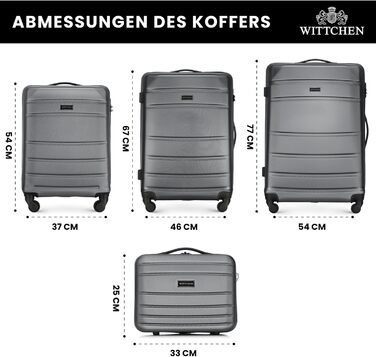 ВалізаWITTCHEN Globe Line сірого кольору (4 шт.): велика, середній, маленька, ручна. ABS, телескопічна ручка, кодовий замок, 4 колеса