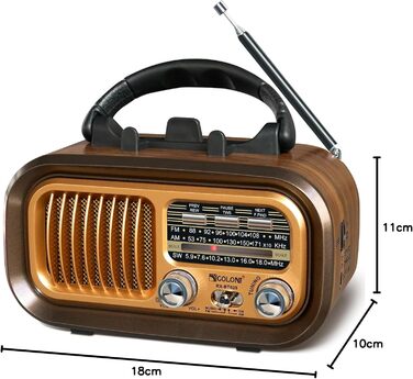 Ретро Радіо Klein з Bluetooth: портативне AM/FM/SW радіо з сонячною панеллю, USB/TF-карта, 1200mAh, золотий колір