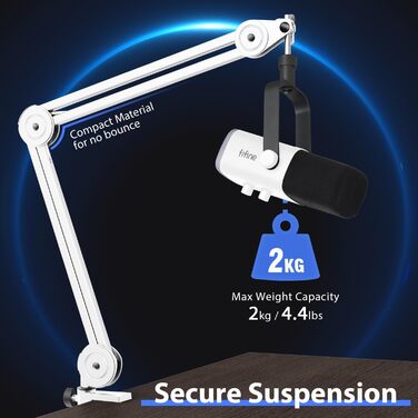 Кріплення для мікрофону FIFINE, регульоване, з адаптером 3/8' - 5/8', кліпса, 3 кабельних стяжки, білий