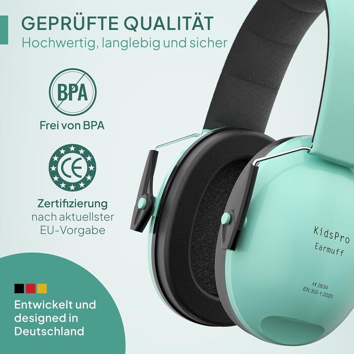 Senner® KidsPro навушники-захисники для дітей | Захист від шуму | SNR 28 dB | 12 років | Зростаючі | Навушники-захисники для дітей | М'ятний колір