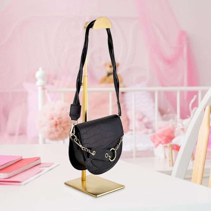 TOLIDA 2 Pack Metal Handbag Stand Gold Handbag Holder with Adjustable Height, Large D-Head Purse Stand for Women Girls for Bag, Hats, Wallet, Props