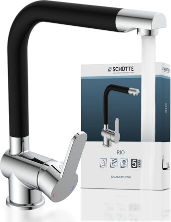 Шутер кухонний змішувач RIO 360° (хром/чорний мат), поворотний вилив, для однієї/двох мийок