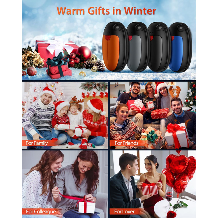 Електричні грілки для рук, набір 2 шт., USB, 20 годин тепла, 3 температурні режими, для спорту та хвороб Рейно, помаранчеві