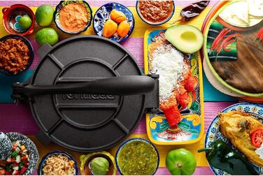 Пресс для тортилій та кесаділь, ротатор з чавуну з рецептами та E-Book з 50 рецептами (16 см)