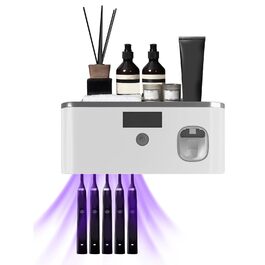 Електричний тримач зубних щіток з дозатором пасти, UV-дезінфекція, настінний монтаж, 2 способи зарядки (золотий/чорний)