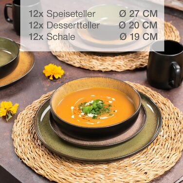 Набір посуду Moritz & Moritz VIDA на 12 осіб, 36 предметів - вінтажний сервіз з сучасного порцеляну, стійкий до подряпин, для мікрохвильової печі та посудомийної машини