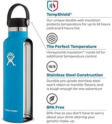 HYDRO FLASK - 621ml (21oz) Water Bottle - Vacuum-Insulated Stainless Steel Water Bottle - Sports Bottle with Leak-Proof Flex Cap - Dishwasher-Safe Thermos Bottle - Standard Mouth - Watermelon