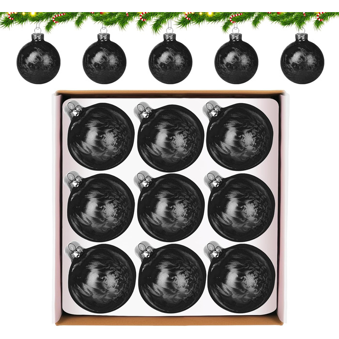 Скляні кулі Hengsong на Різдво: 24 шт. чорні та золоті, 6 см. Декорації для ялинки, різдвяний декор